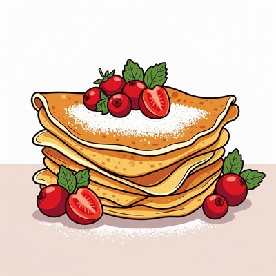 Stack of Pancakes with Red Berries