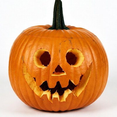Jack-o'-lantern pumpkin on white background
