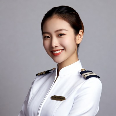 Asian woman in flight attendant uniform