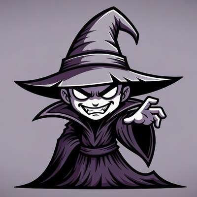 Cartoon Evil Witch with Pointy Hat