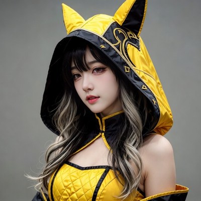 Asian woman in yellow cat ear hood