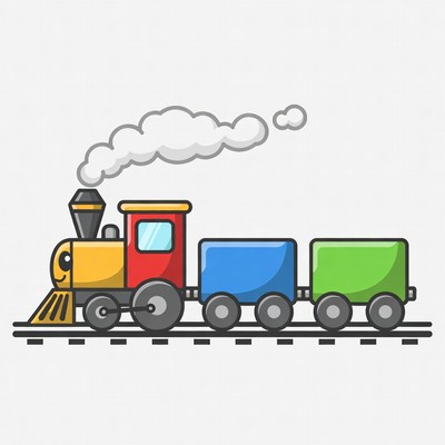 Cartoon Steam Train with Colored Cars