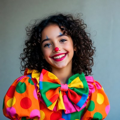Smiling girl in colorful clown costume