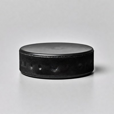 Black hockey puck isolated