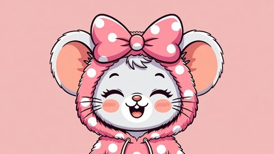 Cute cartoon mouse in pink hoodie