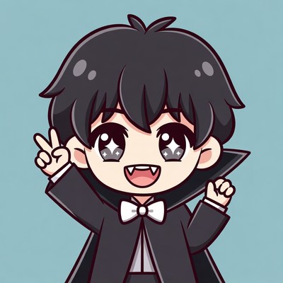 Cute chibi boy vampire peace sign