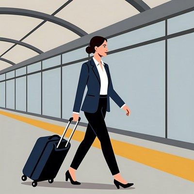 Businesswoman walking with luggage at platform