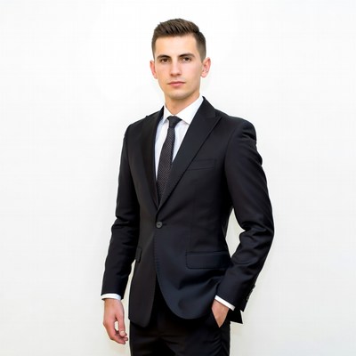 Young man in black suit