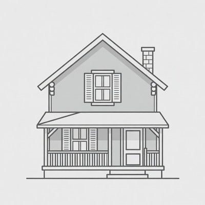 Line drawing of house with porch