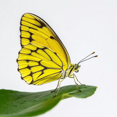Yellow butterfly on green leaf