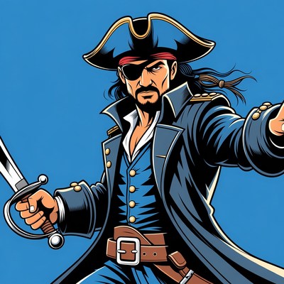 Cartoon pirate man wielding sword