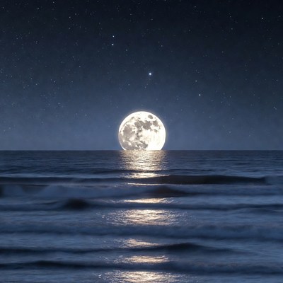 Full Moon Rising Over Ocean
