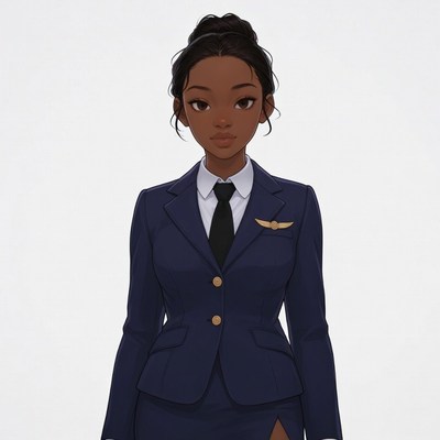 African-American woman in flight attendant uniform