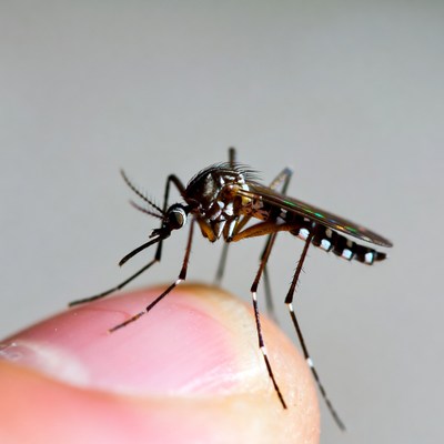 Mosquito on pink fingertip
