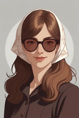 Woman in white headscarf and sunglasses