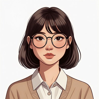 Asian girl with glasses and bob haircut
