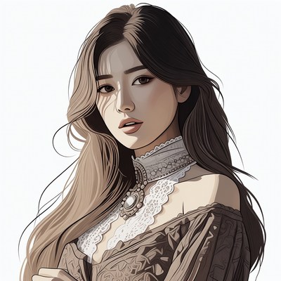 Asian woman in lace choker necklace