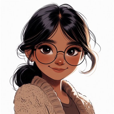 Smiling Asian girl with round glasses