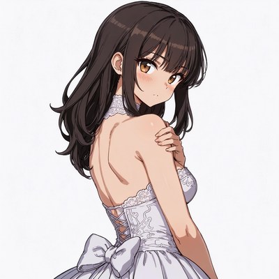 Anime girl in backless white dress