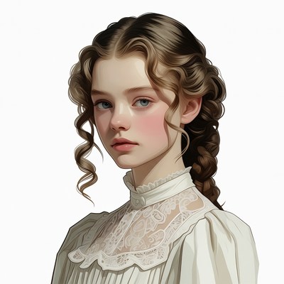Girl in Victorian lace dress portrait
