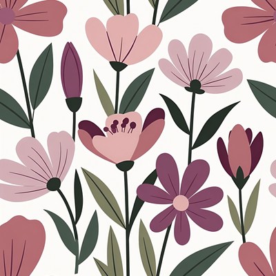 Pink Flower Clipart Seamless Pattern