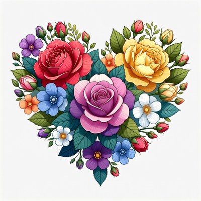 Colorful Roses Heart Illustration