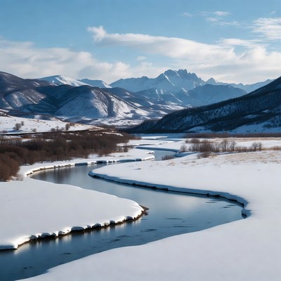 Winding River in Snowy Mountains