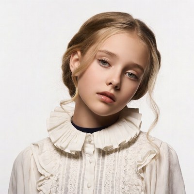 Blonde girl in white Victorian blouse