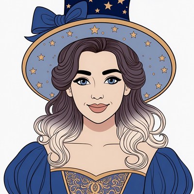 Witch woman in starry hat