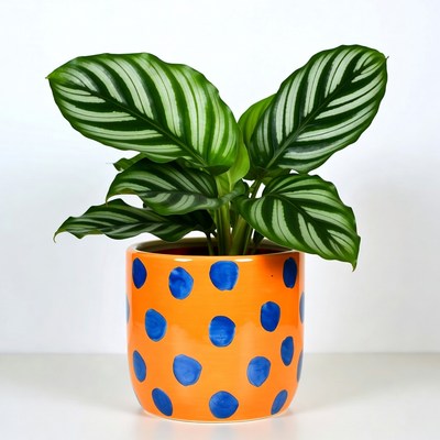 Calathea Plant in Polka Dot Pot