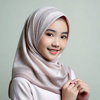 Asian woman in patterned hijab