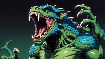Roaring Green Lizard Monster