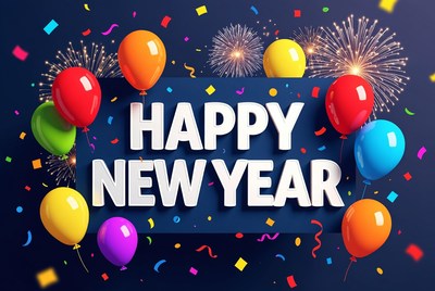 Happy New Year Balloons Fireworks