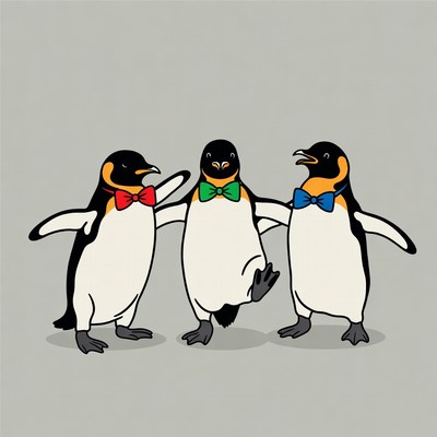 Three Penguins Dancing with Bow Ties