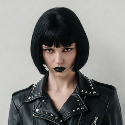 Woman in studded leather jacket