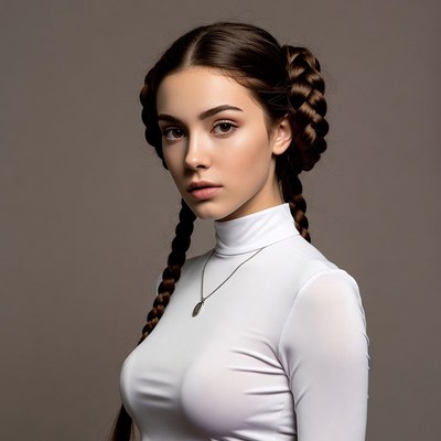 Woman with braided buns hairstyle