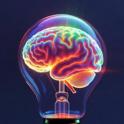Glowing Brain Inside Lightbulb