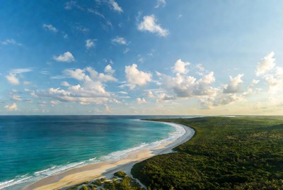 Aerial view of turquoise beach and ocean