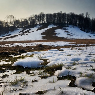 Snowy Hill with Bare Trees