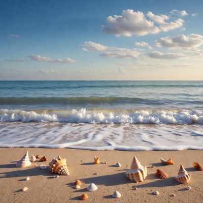 Seashells on sandy beach