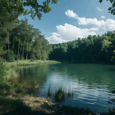 Serene Forest Lake with Reeds
