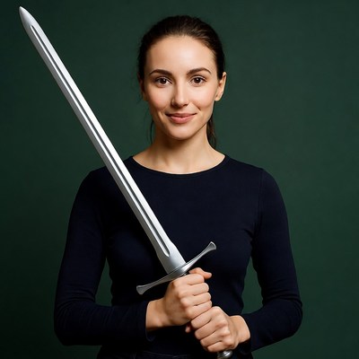 Woman holding large sword