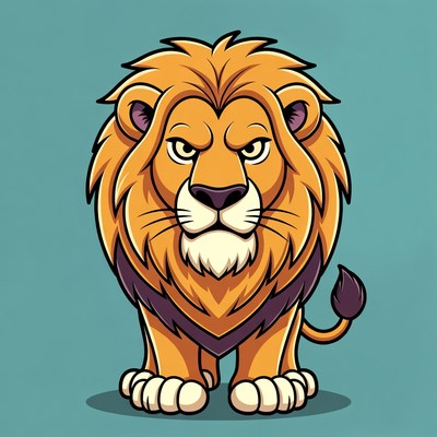 Cartoon Lion with Fierce Expression