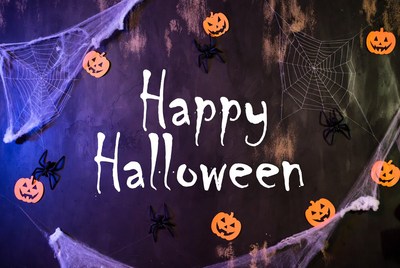 Happy Halloween with Pumpkins and Spiders