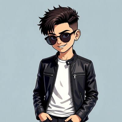 Anime boy in leather jacket and sunglasses