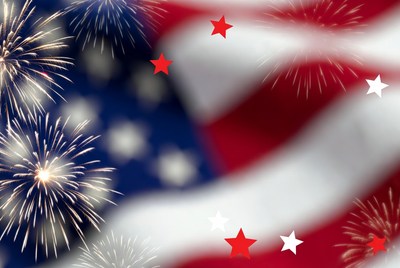 Fireworks over American Flag