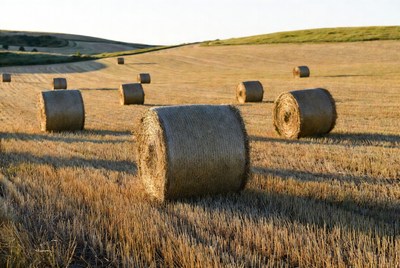 Hay bales in golden field