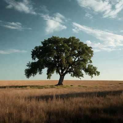 Large Oak Tree in Golden Field