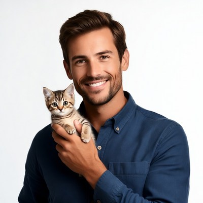 Man holding cute kitten