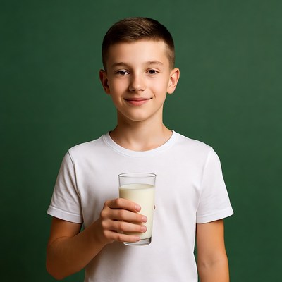 Boy holding glass of milk